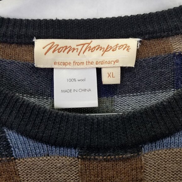 Norm Thompson Wool Sweater Men's XL Colorful 3-D Knit Square Pullover Crewneck - Picture 8 of 11